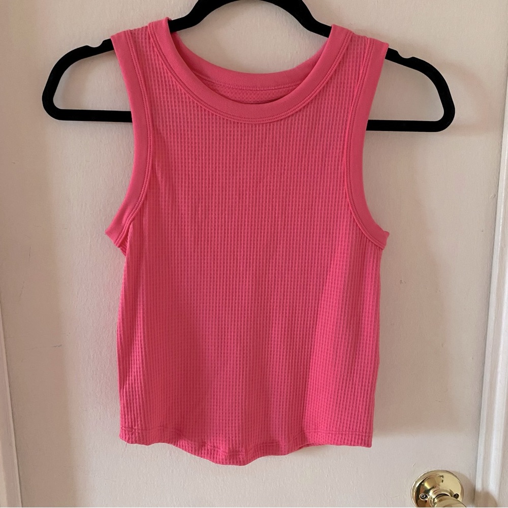 Planet Gold Pink Waffle Texture Form Fitted Tank Top